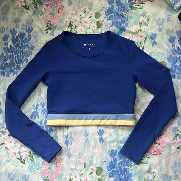 Wilo the Label Ribbed Long Sleeve Blue Crop Top - S - Picture 1 of 9